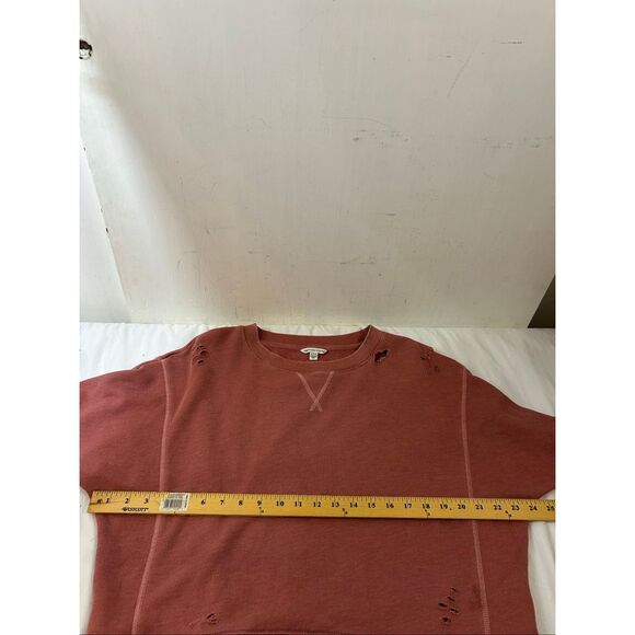 AE American Eagle oversized cropped medium M sweatshirt distressed holes dusty r - Picture 8 of 10
